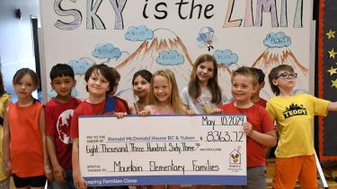 Grade 2 students from Mountain Elementary School hold the cheque showing how much was raised for Ronald McDonald House BC and Yukon.